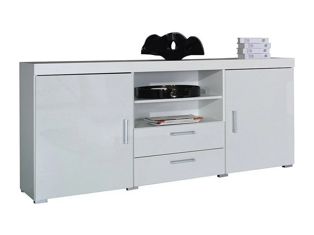 Commode Odebeli 105, Blanc brillant|Blanc, Tiroirs et portes, Nombre de tiroirs: 2, 80cm