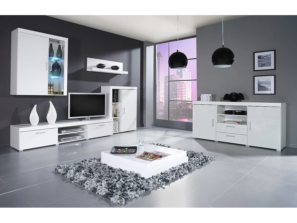 Commode Odebeli 105, Blanc brillant|Blanc, Tiroirs et portes, Nombre de tiroirs: 2, 80cm