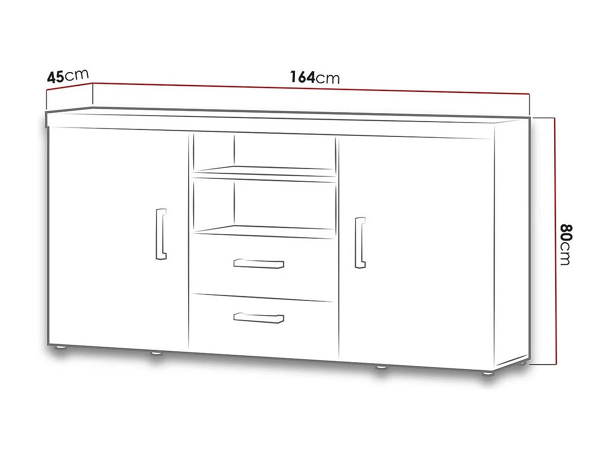 Commode Odebeli 105, Blanc brillant|Blanc, Tiroirs et portes, Nombre de tiroirs: 2, 80cm