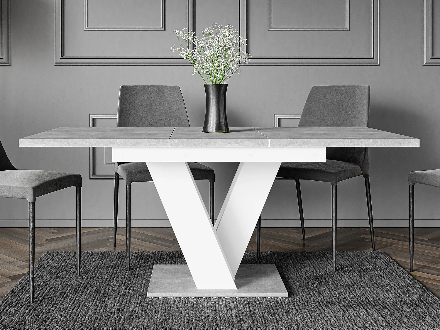 Table Goodyear 104, Béton|Blanc, 76x80x120cm, Disponible, Stratifié