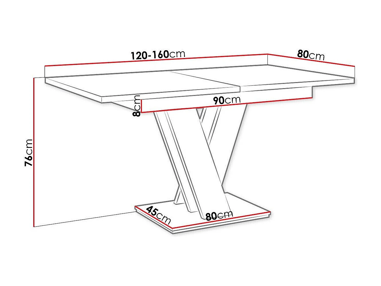 Table Goodyear 104, Béton|Blanc, 76x80x120cm, Disponible, Stratifié