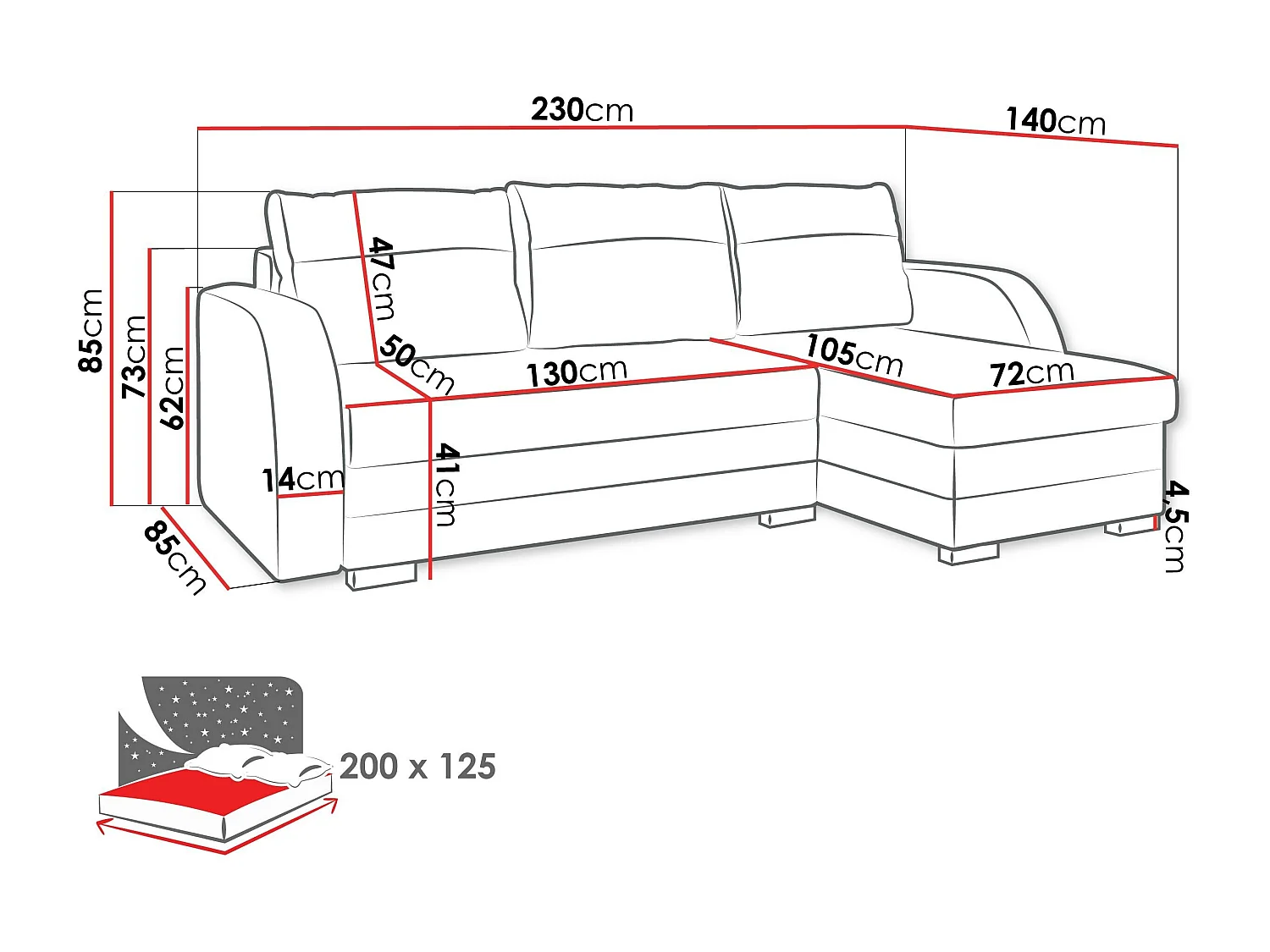 Canapé d'angle Columbus 111, Gris, Disponible, 230x140x85cm