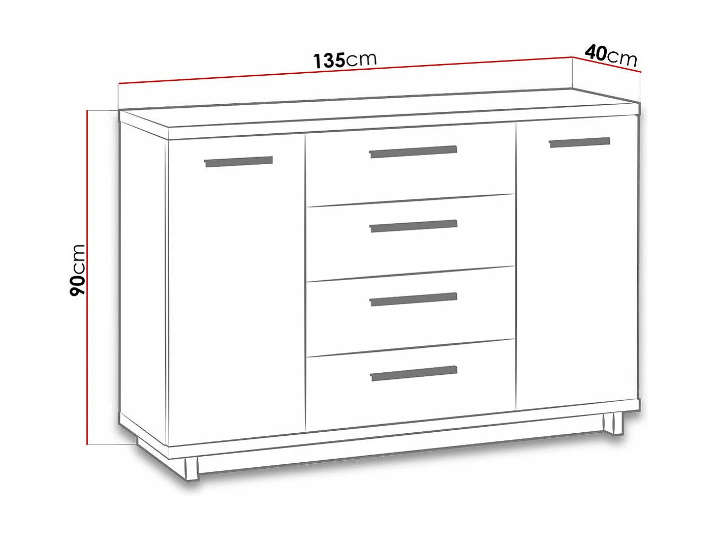 Commode Morlira 100, Noir mat|Chêne Artisan, Tiroirs et portes, Nombre de tiroirs: 4,