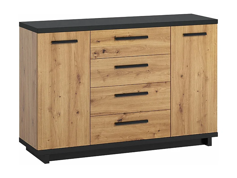 Commode Morlira 100, Chêne Artisan|Noir mat, Tiroirs et portes, Nombre de tiroirs: 4,