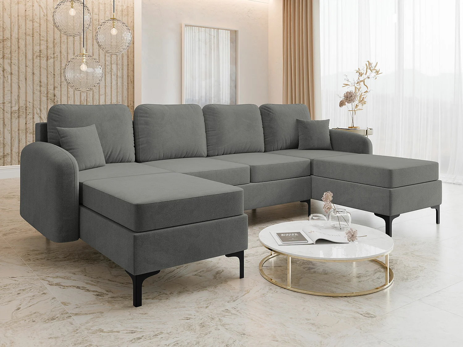 Canapé d'angle Torlua 104, Gris, Disponible, 293x172x96cm