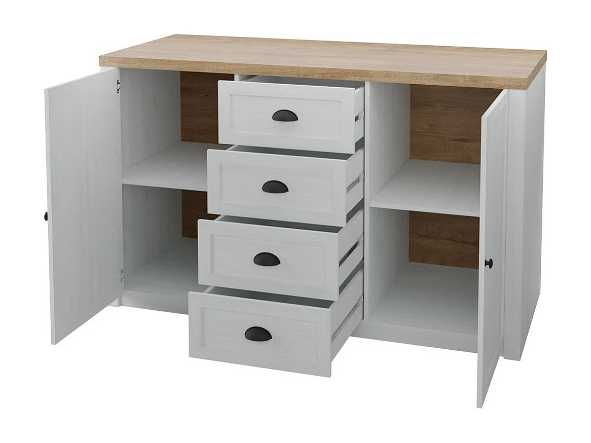 Commode Ferdore 102, Pin Anderson|Chêne de Lefkas, Tiroirs et portes, 87x130x43cm