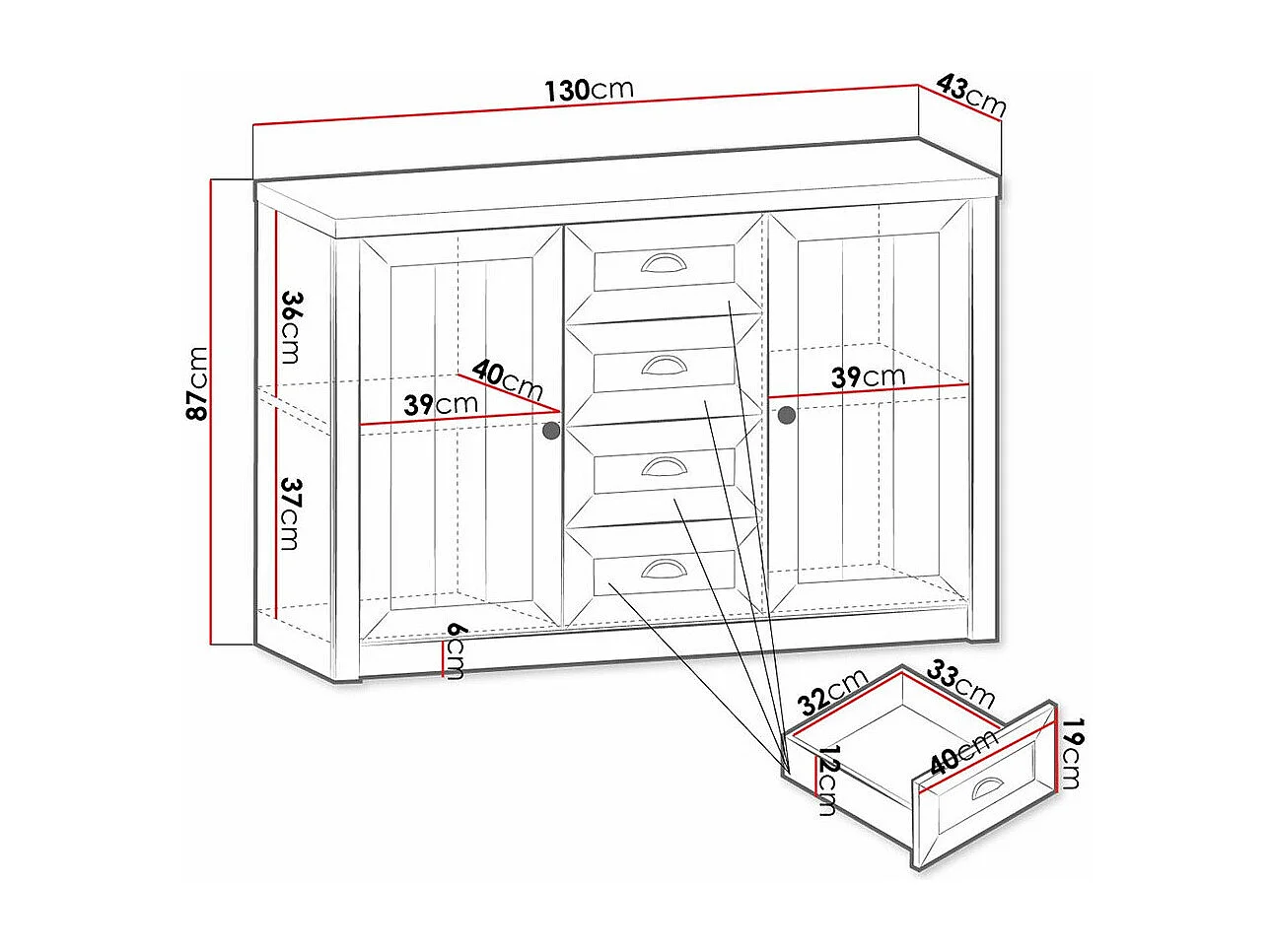 Commode Ferdore 102, Pin Anderson|Chêne de Lefkas, Tiroirs et portes, 87x130x43cm