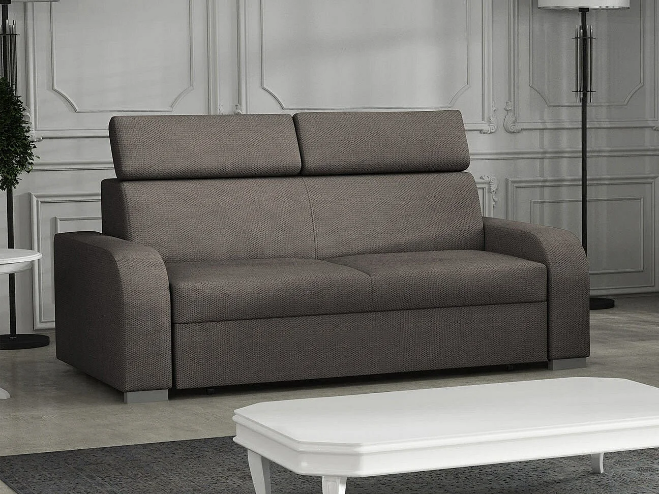 Canapé Etrcala 102, Marron, 200x100x85cm, Tissu, Pieds: Plastique|Bois