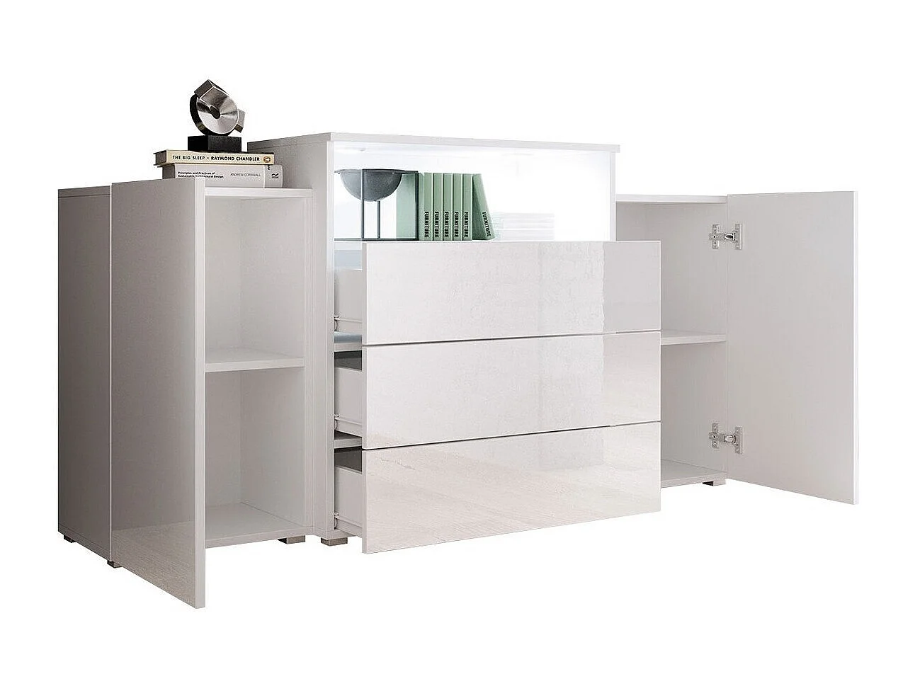 Commode Sarasota 127, Blanc brillant|Blanc, Tiroirs et portes, Nombre de tiroirs: 3, 81cm