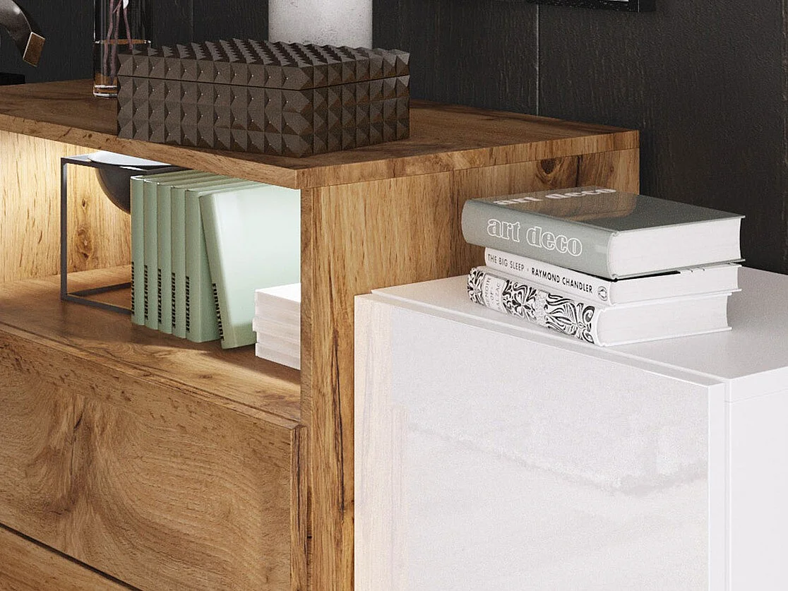 Commode Sarasota 127, Blanc brillant|Blanc, Tiroirs et portes, Nombre de tiroirs: 3, 81cm