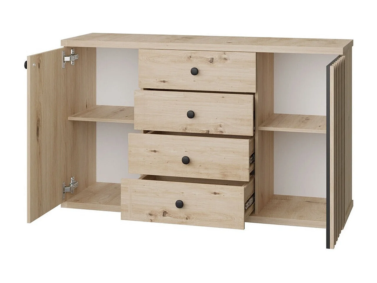 Commode Venmava 103, Chêne Artisan|Noir, Tiroirs et portes, Nombre de tiroirs: 4, 85x41cm