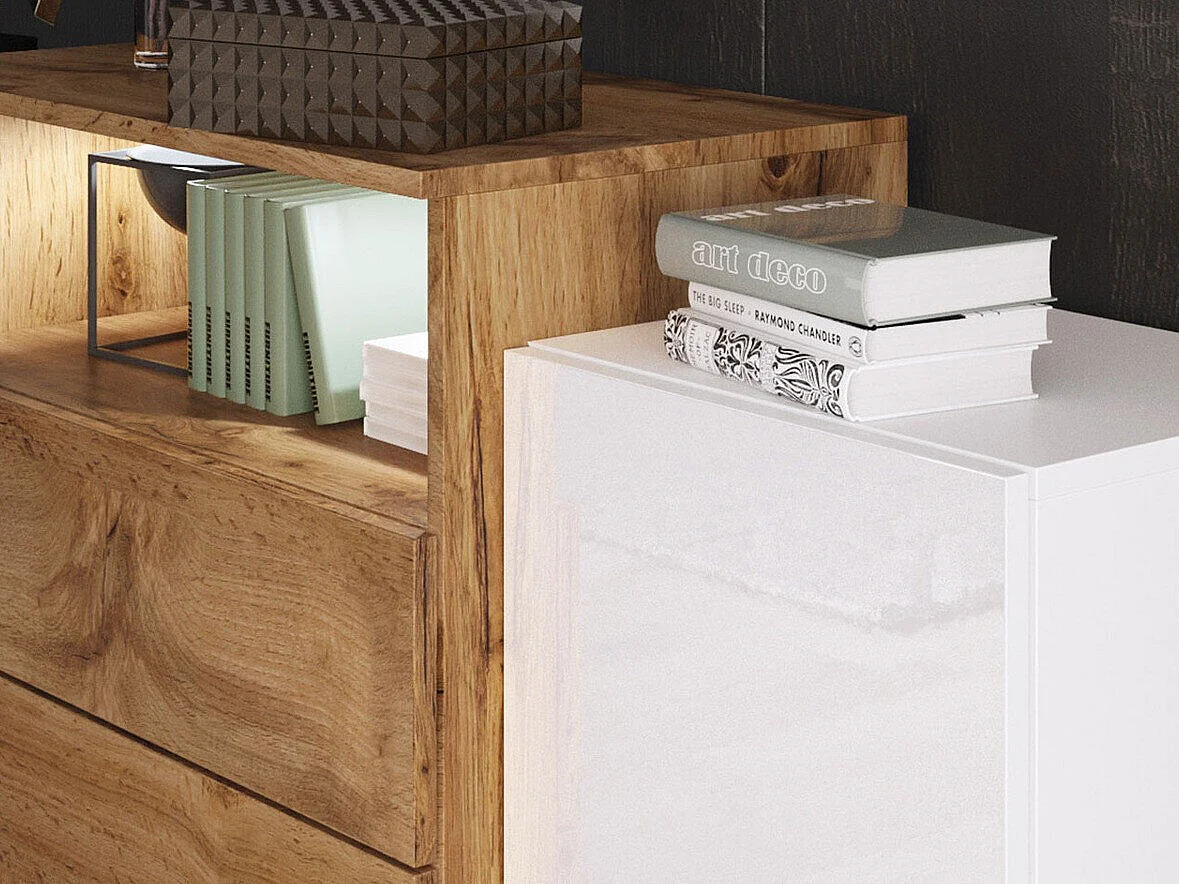 Commode Sarasota 127, Chêne wotan, Tiroirs et portes, Nombre de tiroirs: 3, 81x150x39cm