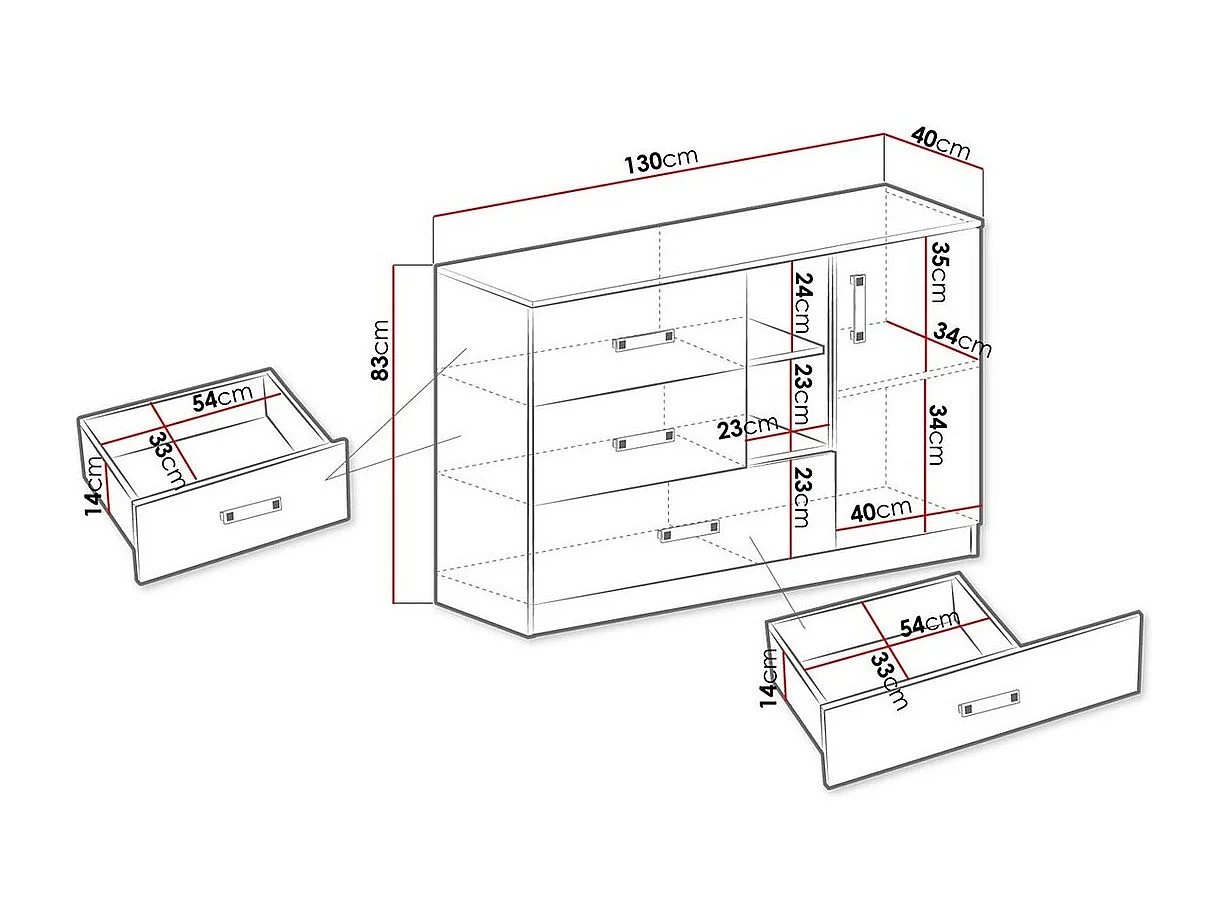 Commode Sorviru 101, Rose|Blanc, Tiroirs et portes, Nombre de tiroirs: 3, 83x130x40cm