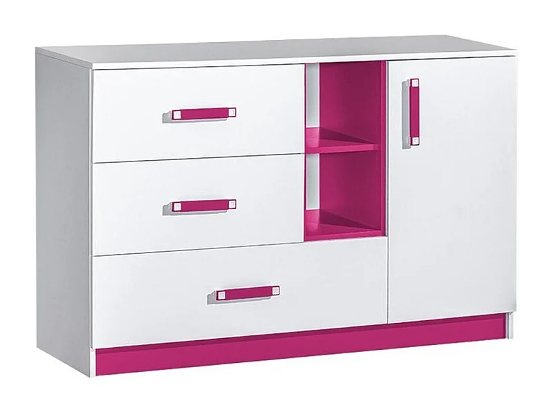 Commode Sorviru 101, Blanc|Rose, Tiroirs et portes, Nombre de tiroirs: 3, 83x130x40cm