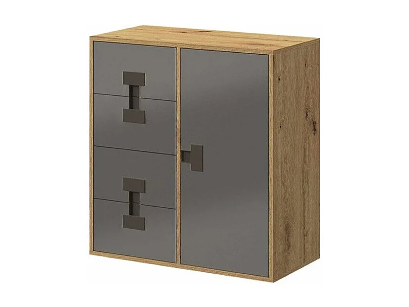 Commode Florevi 103, Gris brillant|Chêne Artisan, Tiroirs et portes, Nombre de tiroirs: 4