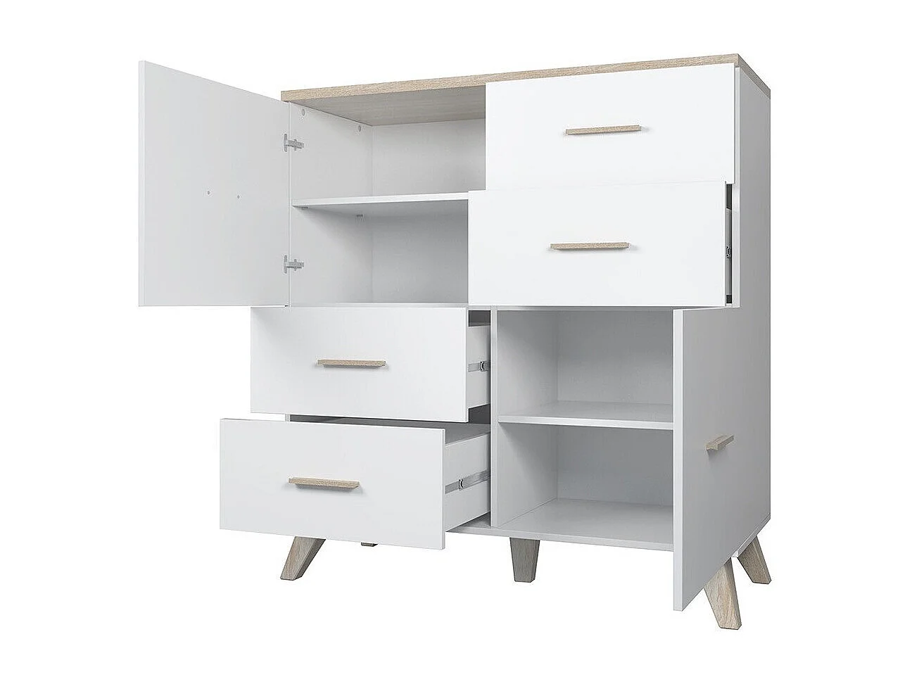 Commode Larfloi 104, Chêne wotan|Noir, Tiroirs et portes, Nombre de tiroirs: 4, 119x110cm