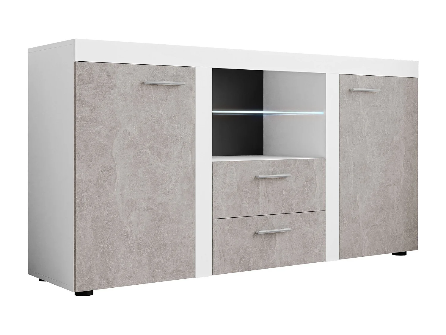 Commode Univio, Béton|Blanc, Tiroirs et portes, Nombre de tiroirs: 2, 82x157x40cm