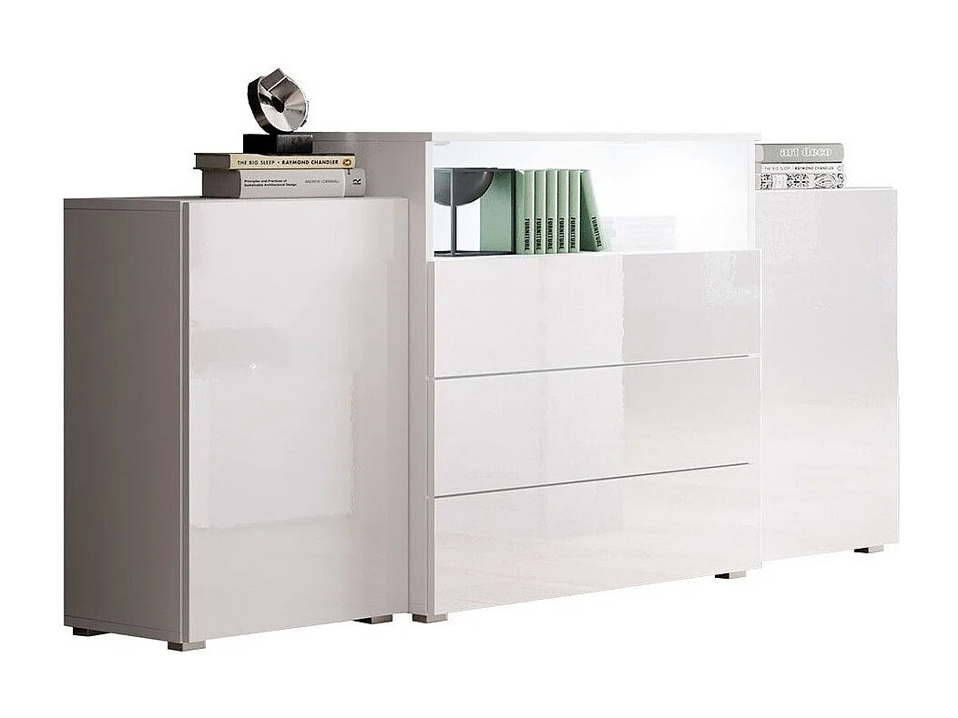 Commode Sarasota 127, Blanc brillant|Blanc, Tiroirs et portes, Nombre de tiroirs: 3, 81cm