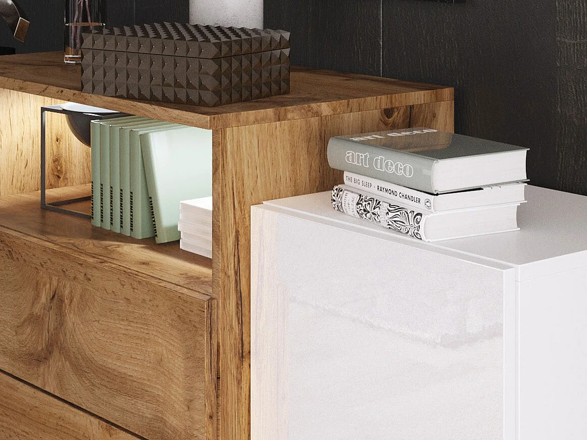 Commode Sarasota 127, Blanc brillant|Blanc, Tiroirs et portes, Nombre de tiroirs: 3, 81cm