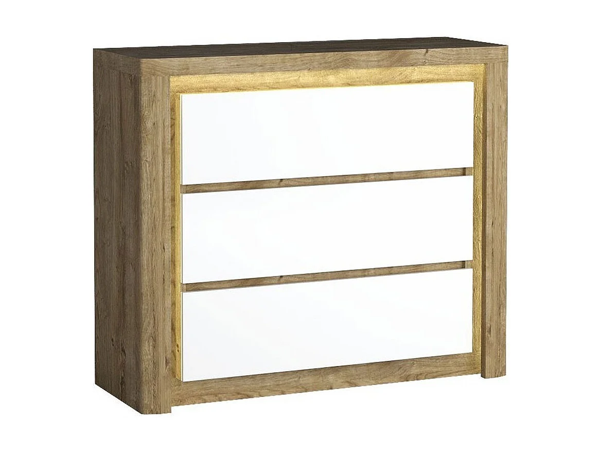 Commode Etrmona 105, Ribbeck chêne|Blanc brillant, Avec tiroirs, Nombre de tiroirs: 3,