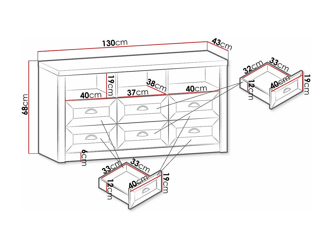 Commode Ferdore 104, Pin Anderson|Chêne de Lefkas, Avec tiroirs, Nombre de tiroirs: 6,