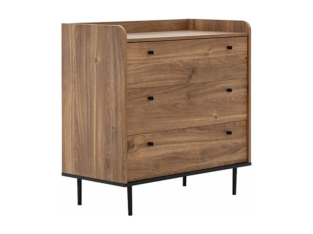 Commode Ferenou 101, Chêne foncé|Noir, Avec tiroirs, Nombre de tiroirs: 3, 90x90x45cm