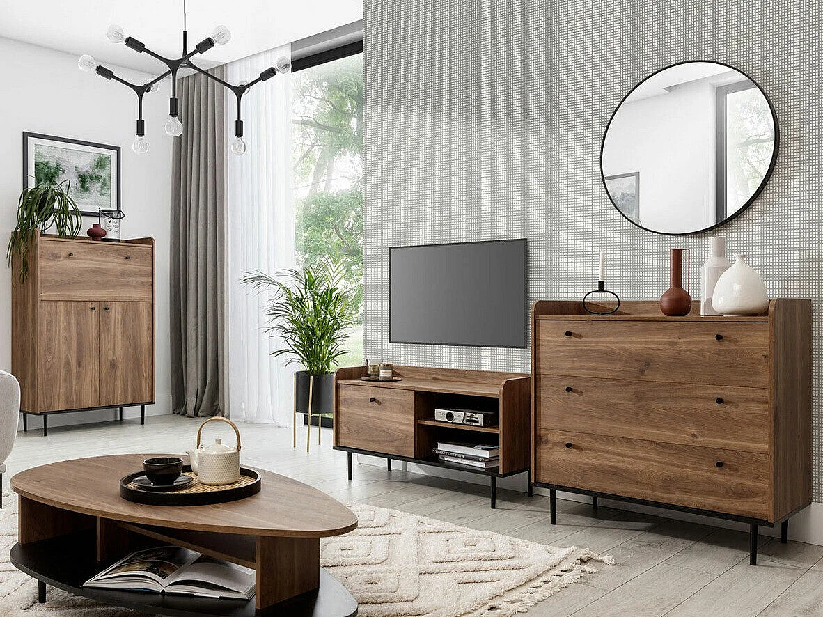 Commode Ferenou 101, Chêne foncé|Noir, Avec tiroirs, Nombre de tiroirs: 3, 90x90x45cm