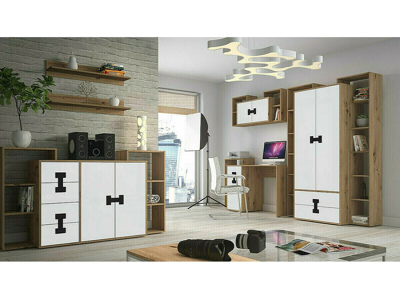 Commode Florevi 102, Mat blanc|Chêne Artisan, Tiroirs et portes, Nombre de tiroirs: 4,