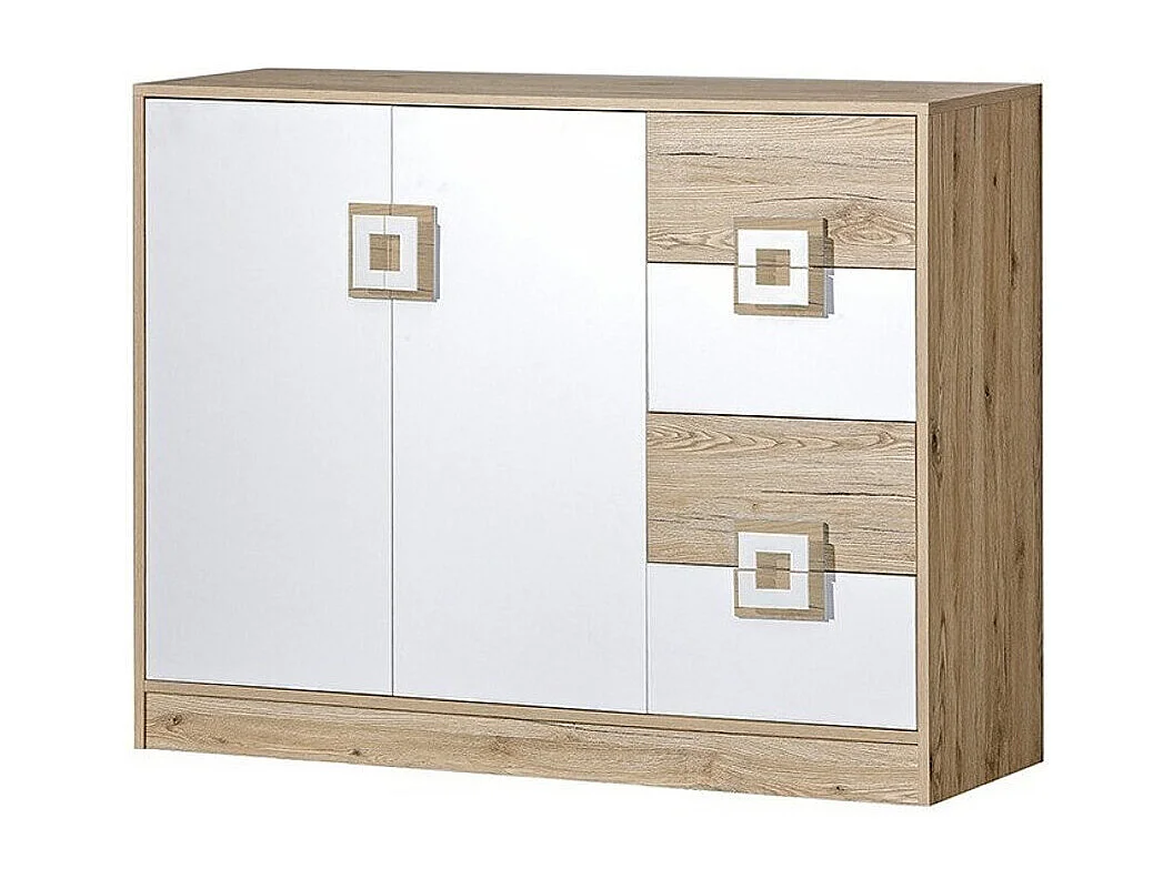 Commode Tolfere 100, Blanc|Chêne clair, Tiroirs et portes, Nombre de tiroirs: 4, 93x120cm