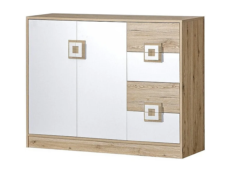 Commode Tolfere 100, Chêne clair|Blanc, Tiroirs et portes, Nombre de tiroirs: 4, 93x120cm