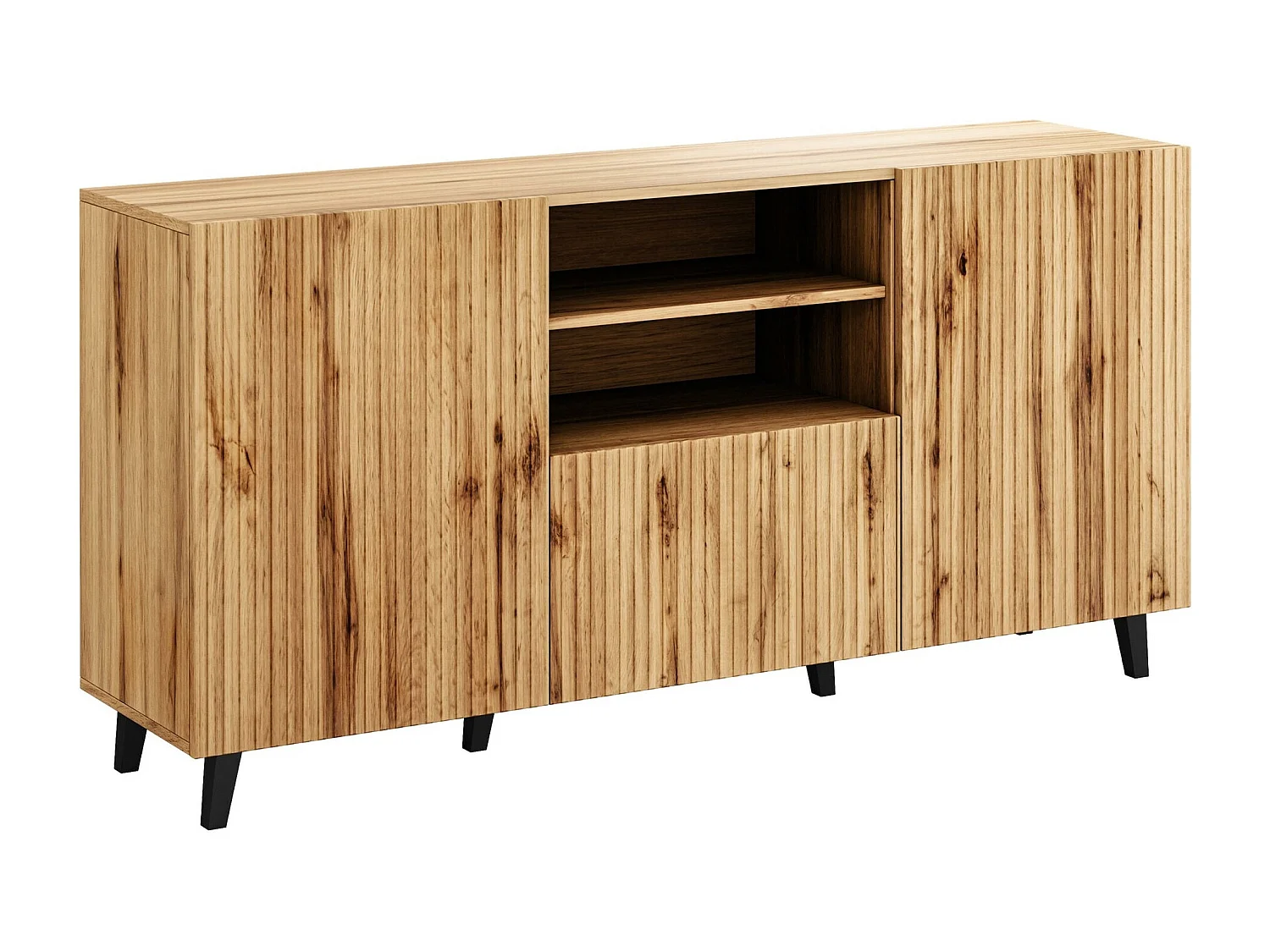 Commode Remeta 109, Chêne wotan|Noir, Tiroirs et portes, Nombre de tiroirs: 1, 82x151cm