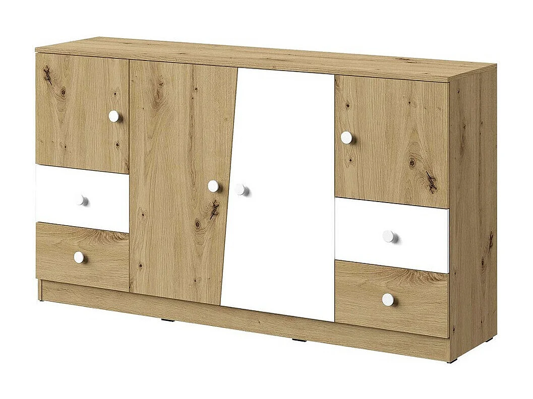 Commode Almira 105, Chêne Artisan|Blanc, Tiroirs et portes, Nombre de tiroirs: 4, 90x40cm