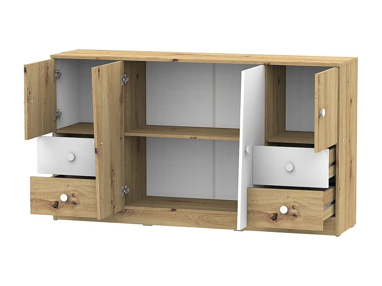 Commode Almira 105, Chêne Artisan|Blanc, Tiroirs et portes, Nombre de tiroirs: 4, 90x40cm