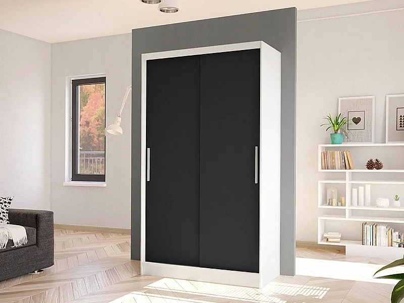 Armoire Closico 162, Noir|Blanc, 200x100x58cm, Portes d'armoire: Coulissantes