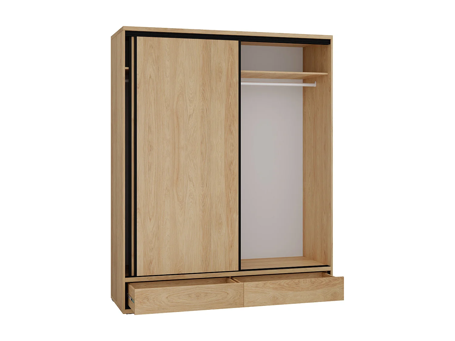 Armoire Etrmoni 109, Chêne|Clair bois, 221x177x59cm, Portes d'armoire: Coulissantes