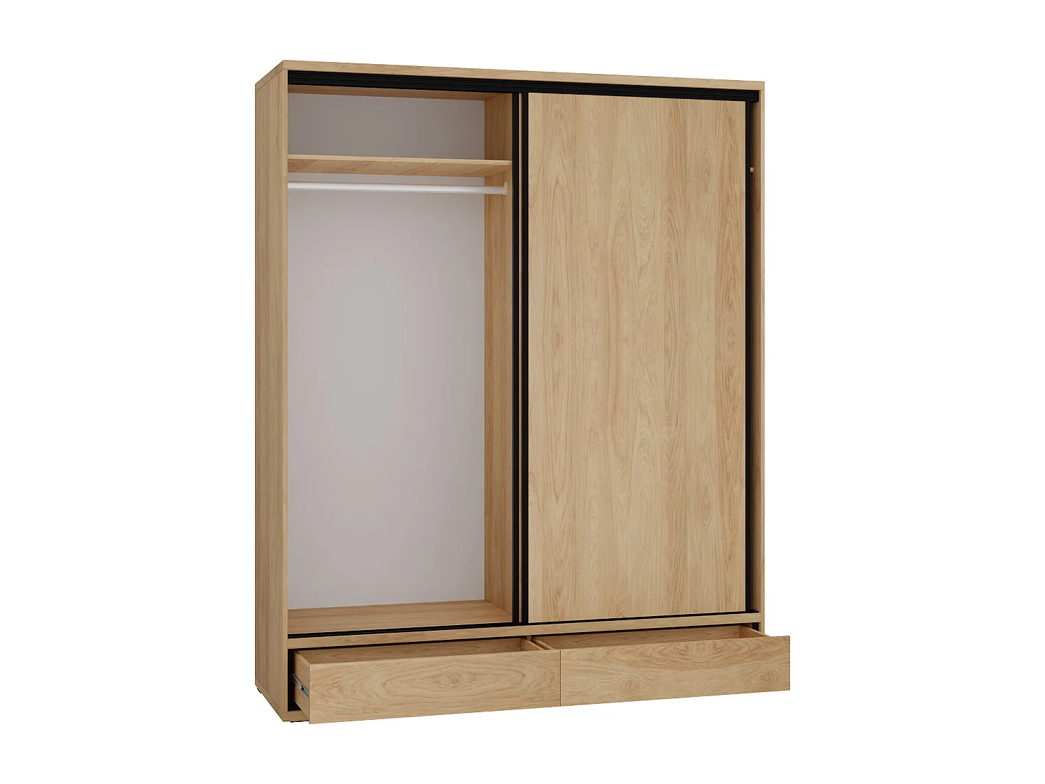 Armoire Etrmoni 109, Chêne|Clair bois, 221x177x59cm, Portes d'armoire: Coulissantes