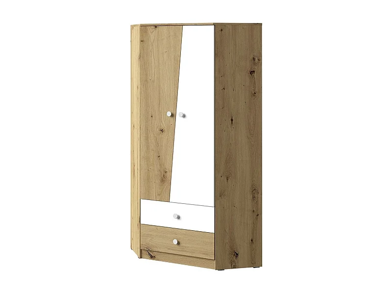 Armoire d'angle Almira 101, Blanc|Chêne Artisan, 191x87x87cm, Nombre d'étagères: 3