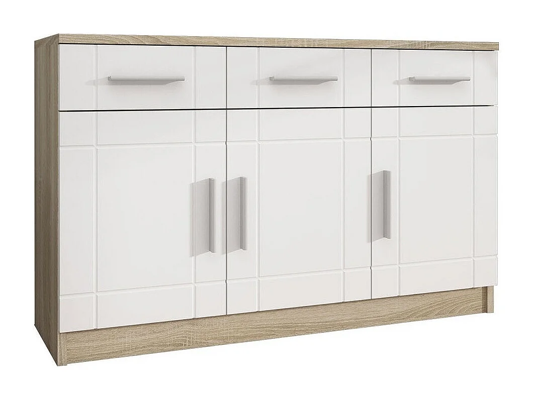 Commode Tucson 145, Sonoma chêne|Blanc, Tiroirs et portes, Nombre de tiroirs: 3, 70x103cm