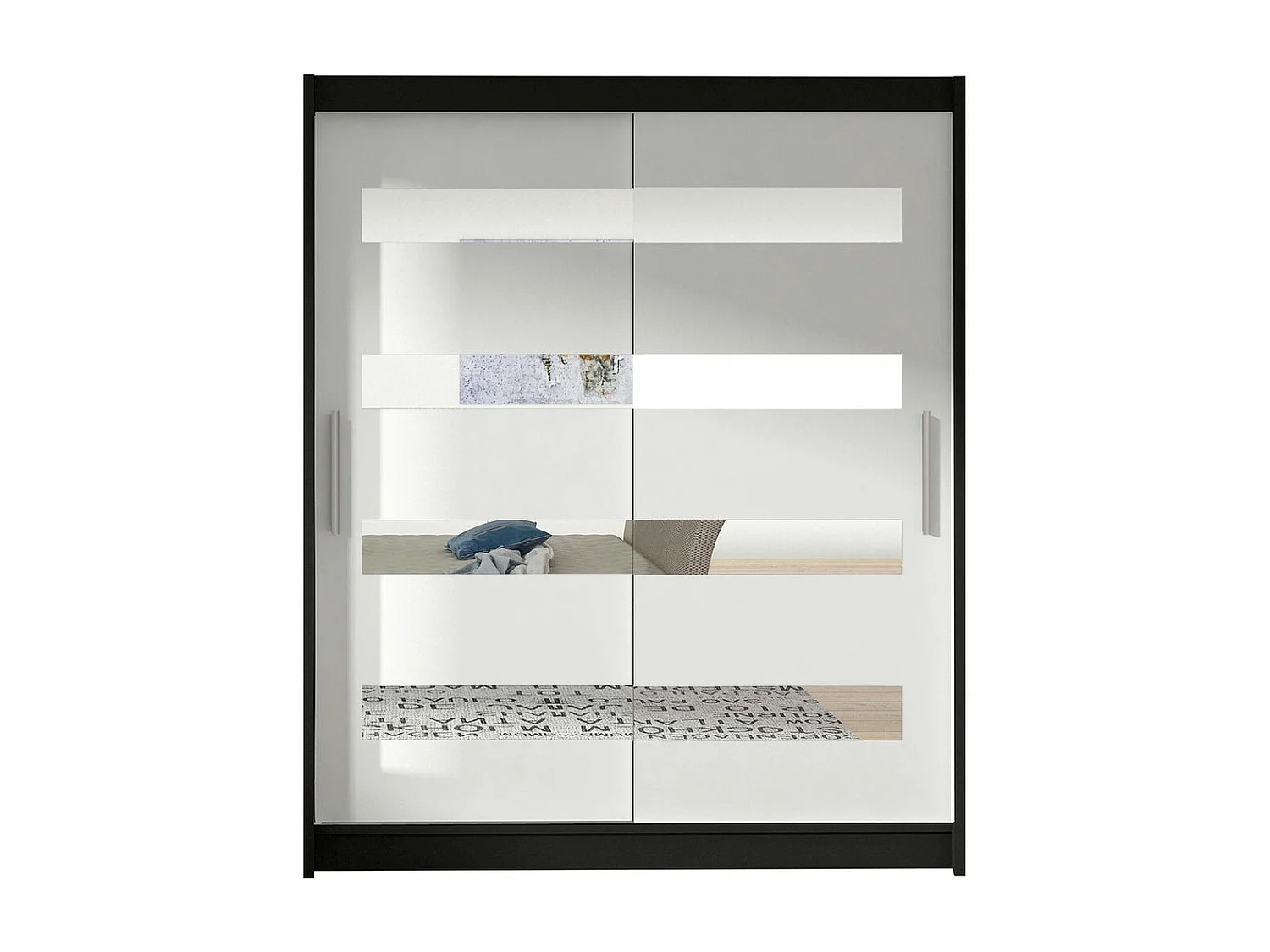 Armoire Closico 136, Noir|Blanc, 200x150x58cm, Portes d'armoire: Coulissantes