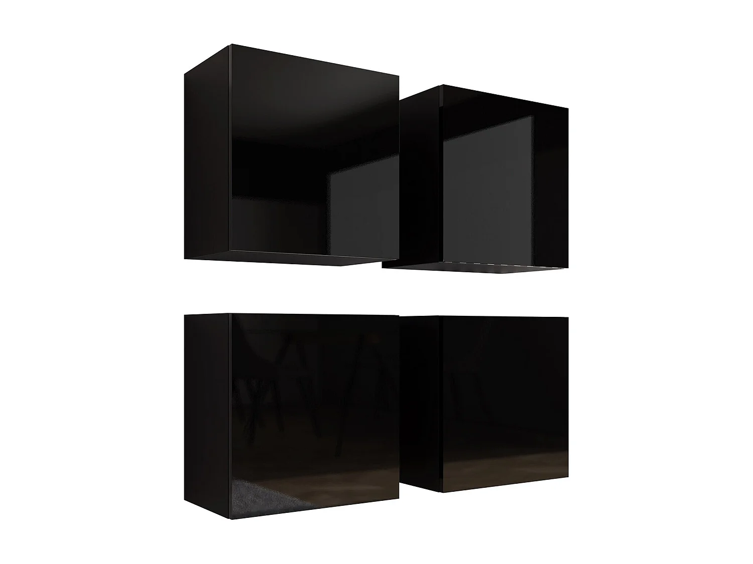 Ensemble d'armoires Venenou 143, Noir|Noir brillant, 100x100x30cm, MDF|Stratifié