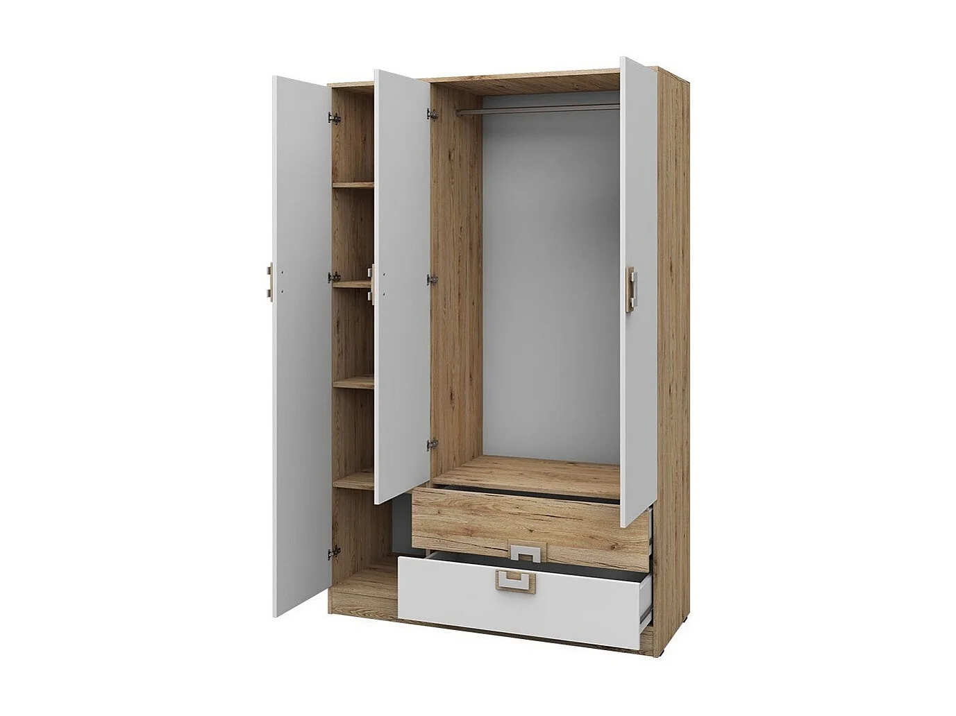 Armoire Tolfere 103, Blanc|Chêne clair, 190x120x50cm, Nombre d'étagères: 4