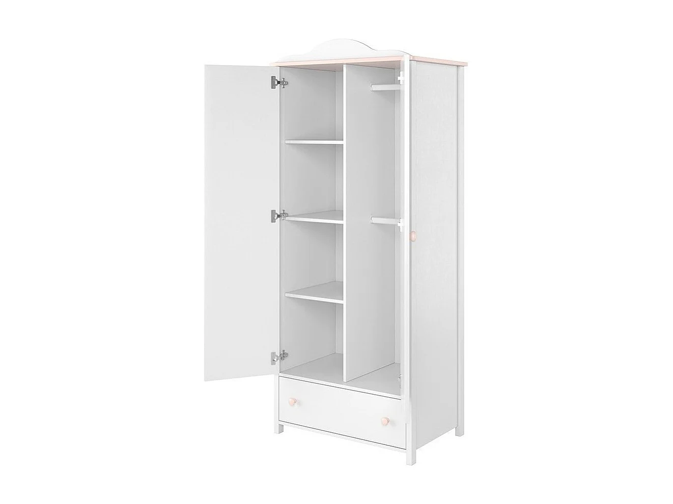 Armoire Elblive 111, Rose clair|Blanc, 184x85x52cm, Portes d'armoire: Avec des charnières