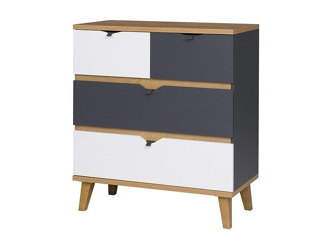 Commode Etrmoru 132, Graphite|Blanc|Chêne doré, Avec tiroirs, Nombre de tiroirs: 4, 90cm