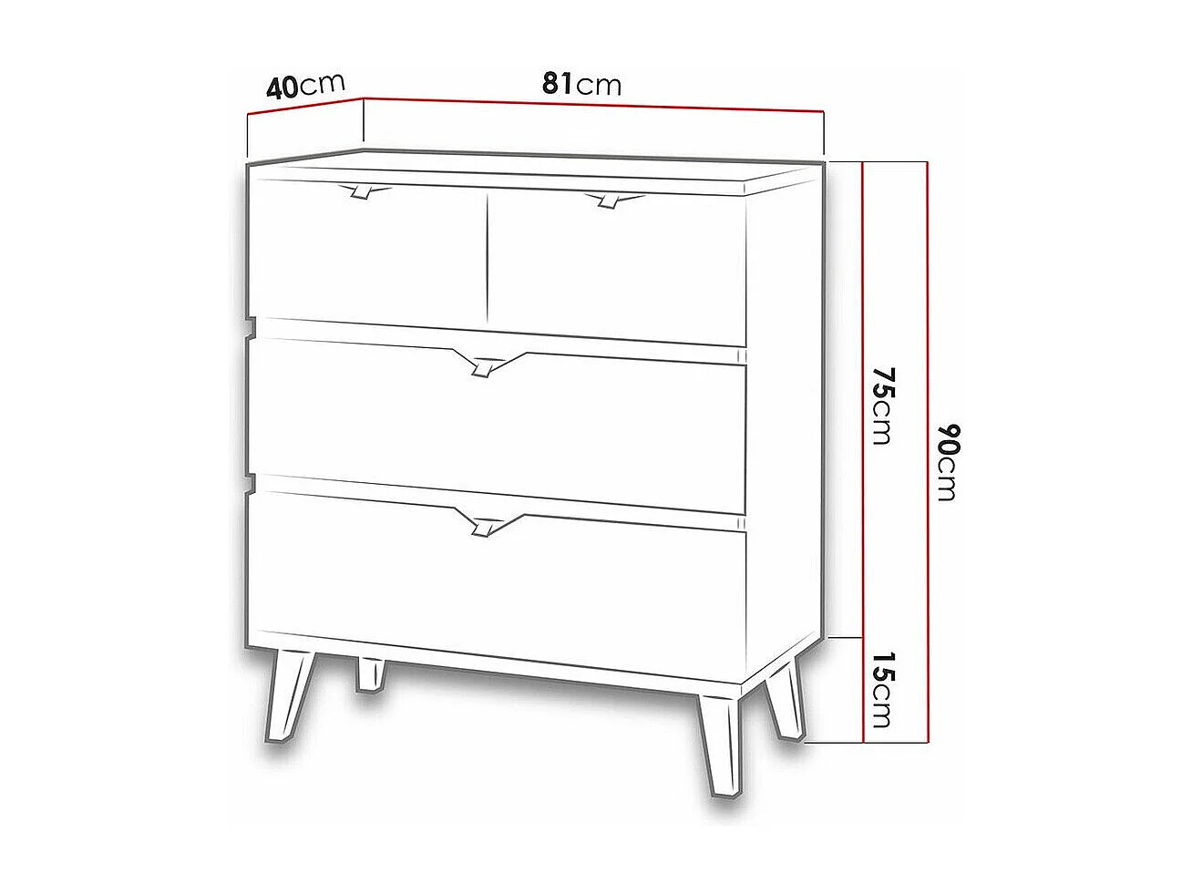 Commode Etrmoru 132, Graphite|Blanc|Chêne doré, Avec tiroirs, Nombre de tiroirs: 4, 90cm