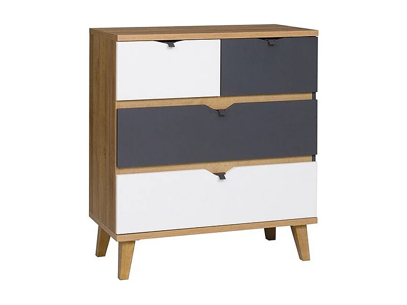 Commode Etrmoru 132, Graphite|Blanc|Chêne doré, Avec tiroirs, Nombre de tiroirs: 4, 90cm