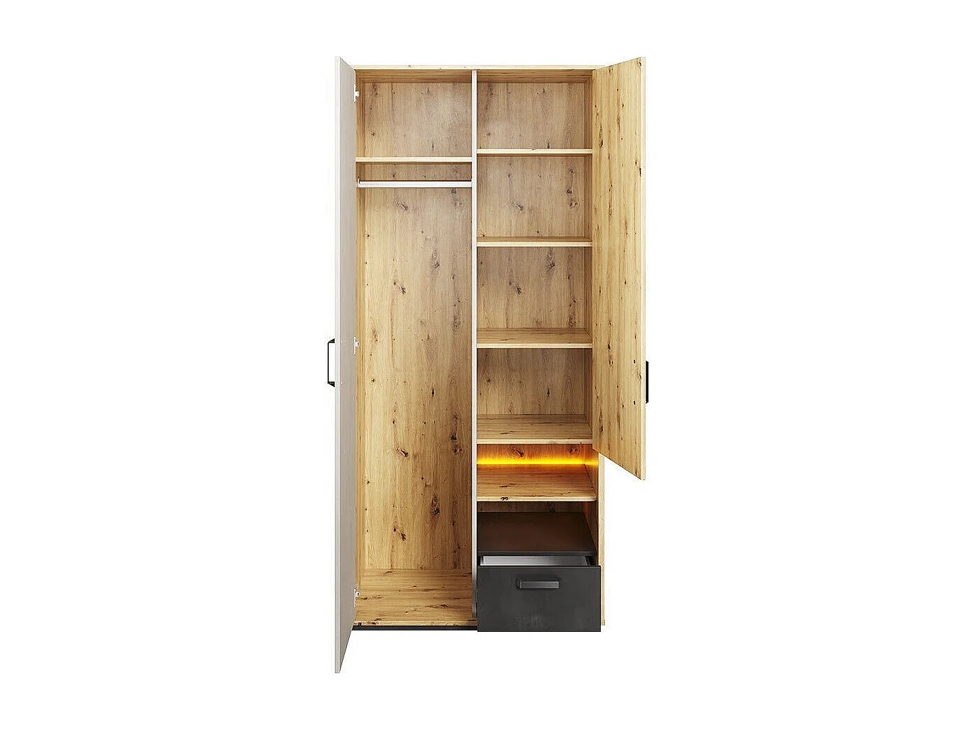 Armoire Orlveno 102, Gris|Noir|Chêne Artisan, 195x90x52cm, Nombre d'étagères: 6