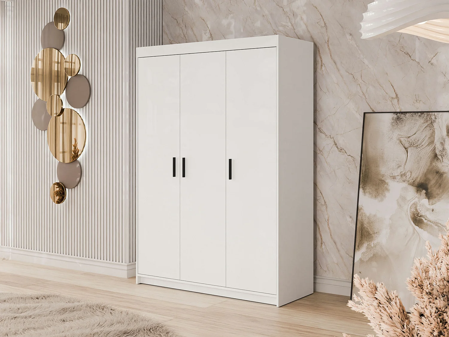 Armoire Novduni 101, Blanc, 191x133x53cm, Portes d'armoire: Avec des charnières