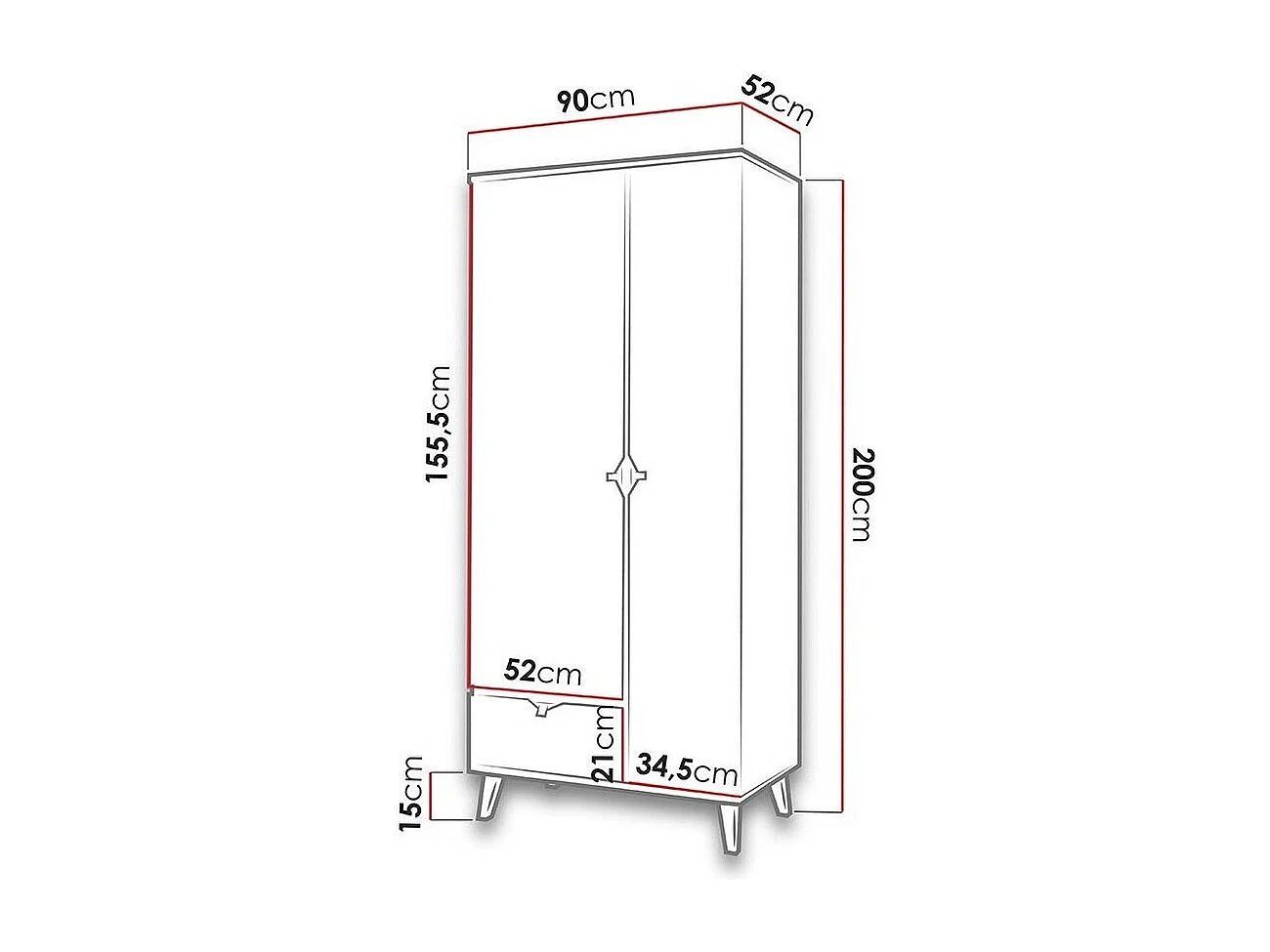 Armoire Etrmoru 141, Chêne doré|Graphite|Blanc, 200x90x52cm, Nombre d'étagères: 5