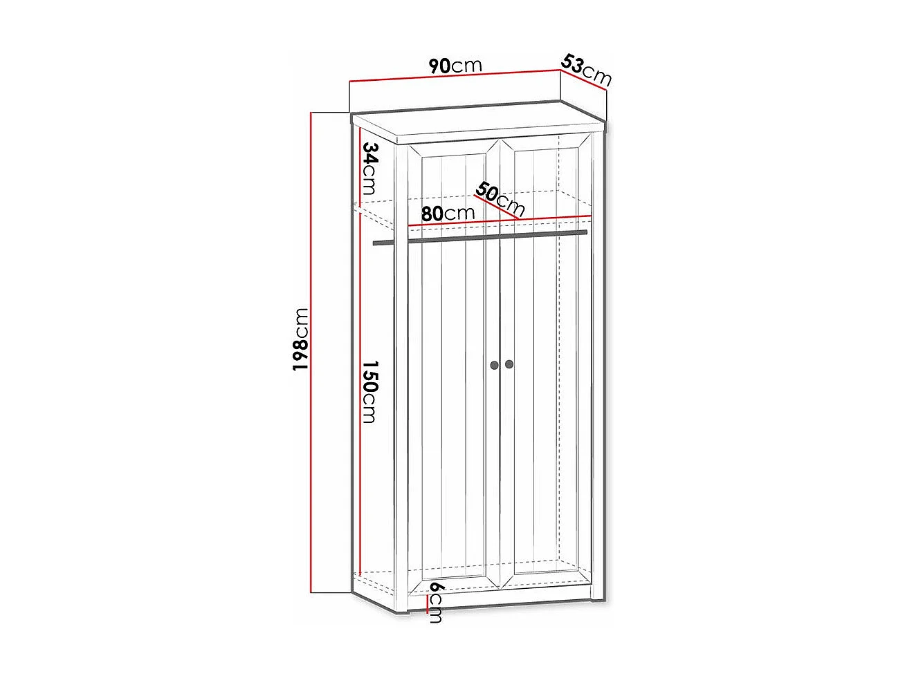 Armoire Ferdore 144, Pin Anderson|Chêne de Lefkas, 198x90x53cm, Nombre d'étagères: 1