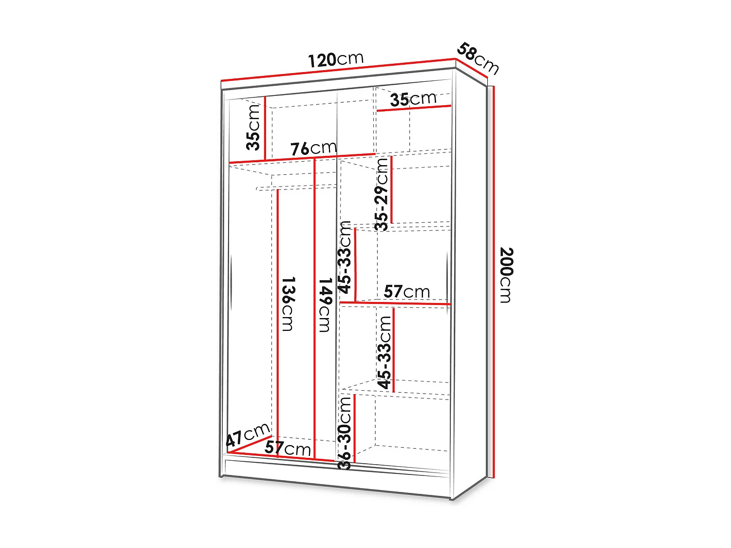 Armoire Closico 147, Chêne Artisan|Blanc, 200x120x58cm, Portes d'armoire: Coulissante